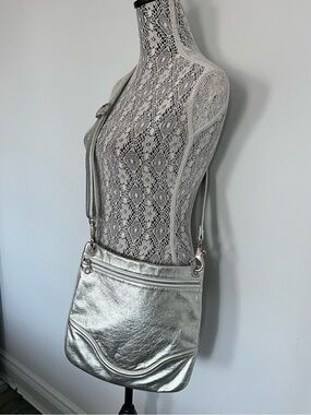Christopher Kon Metallic Silver Crossbody Bag with Adjustable Strap